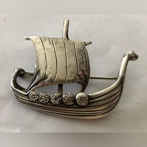 Vintage Scandinavian VIKING Ship Sterling Brooch Pin  Signed NAH